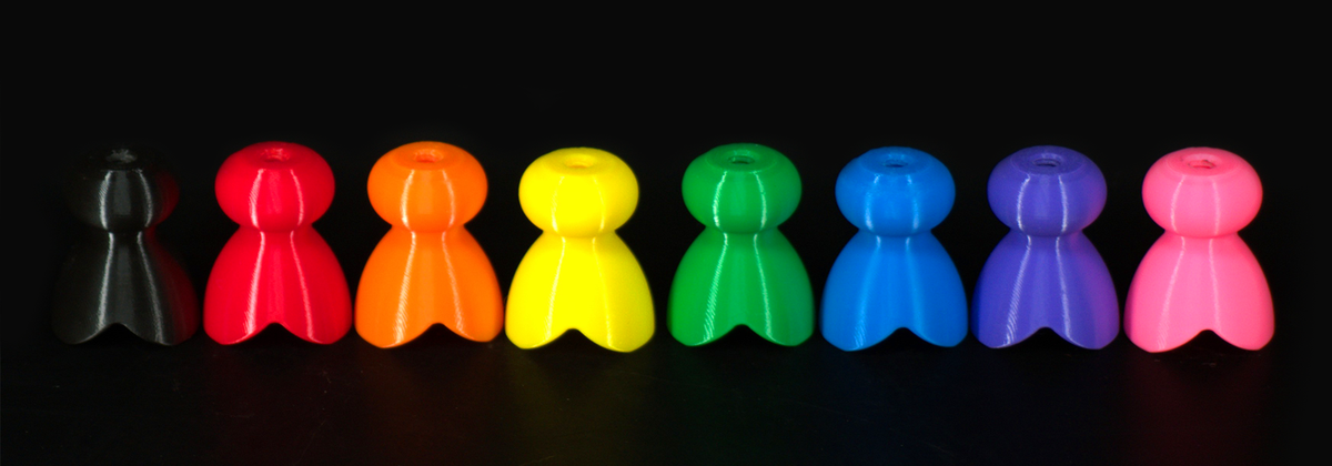 A row of colourful Stealth Retainers P-tainers