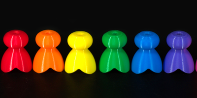 A row of colourful Stealth Retainers P-tainers