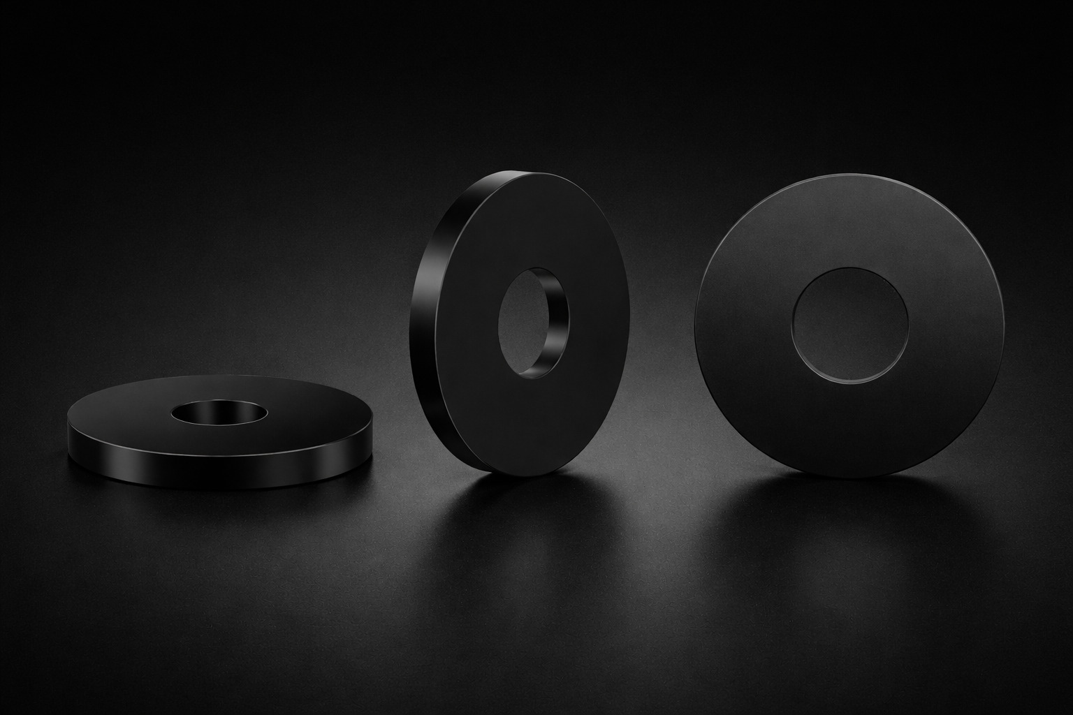 Three black rubber anti-spin washers for Stealth Retainers weight stacks